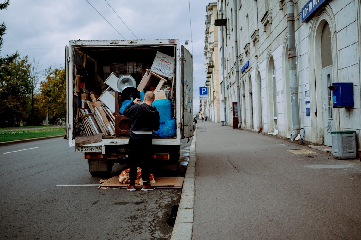 Mover unloading furniture from a truck